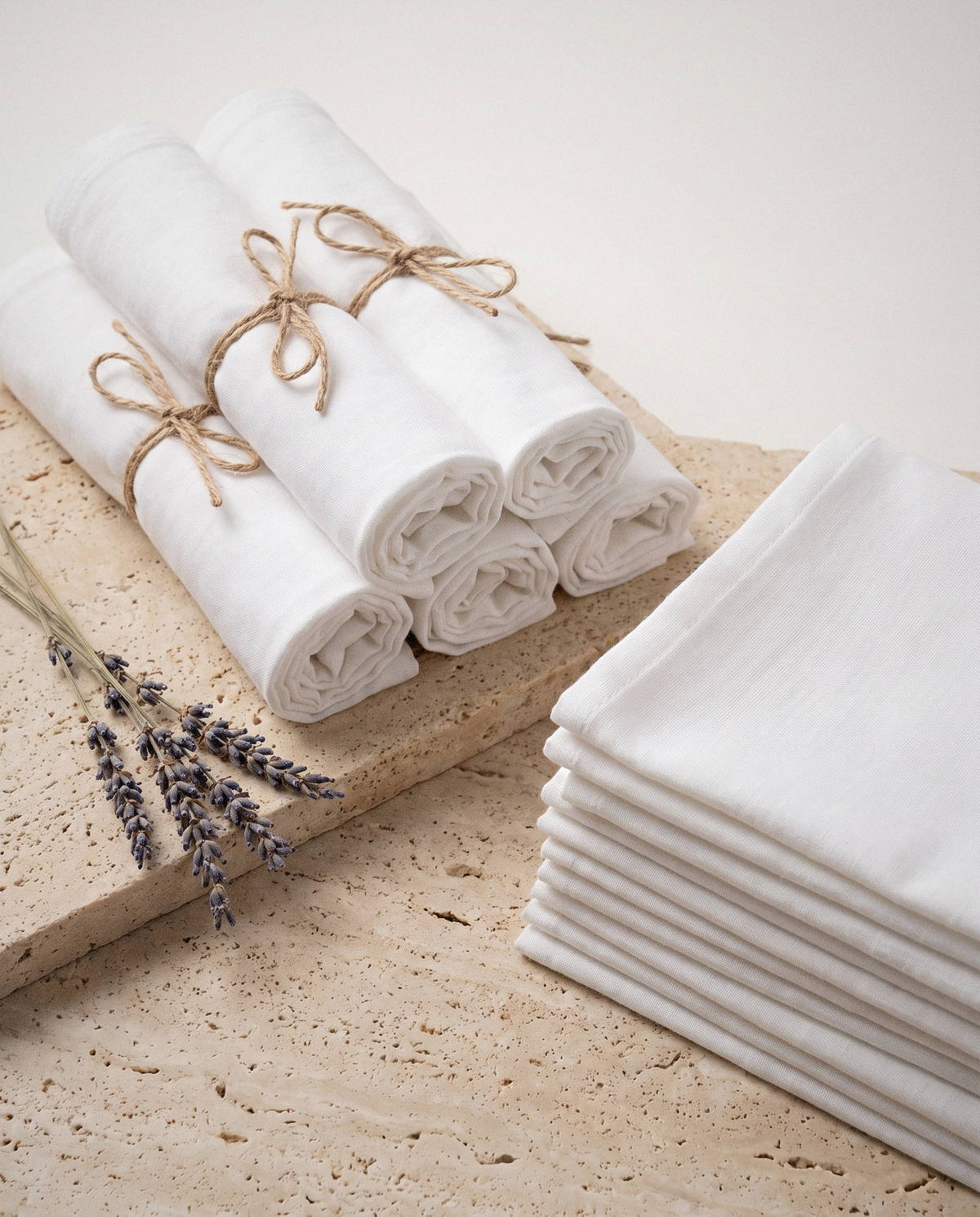 Flour Sack Napkins styled in a calm minimalist living space