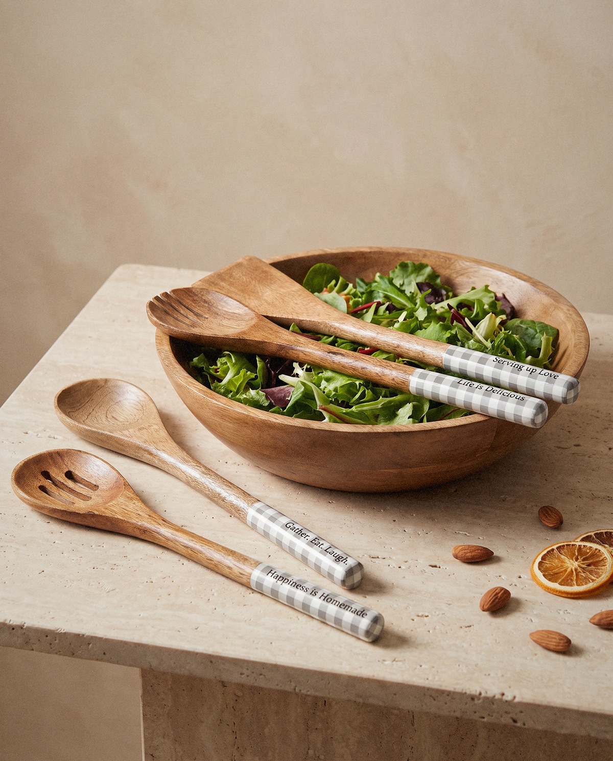Wooden Serving Utensils detail in warm natural light