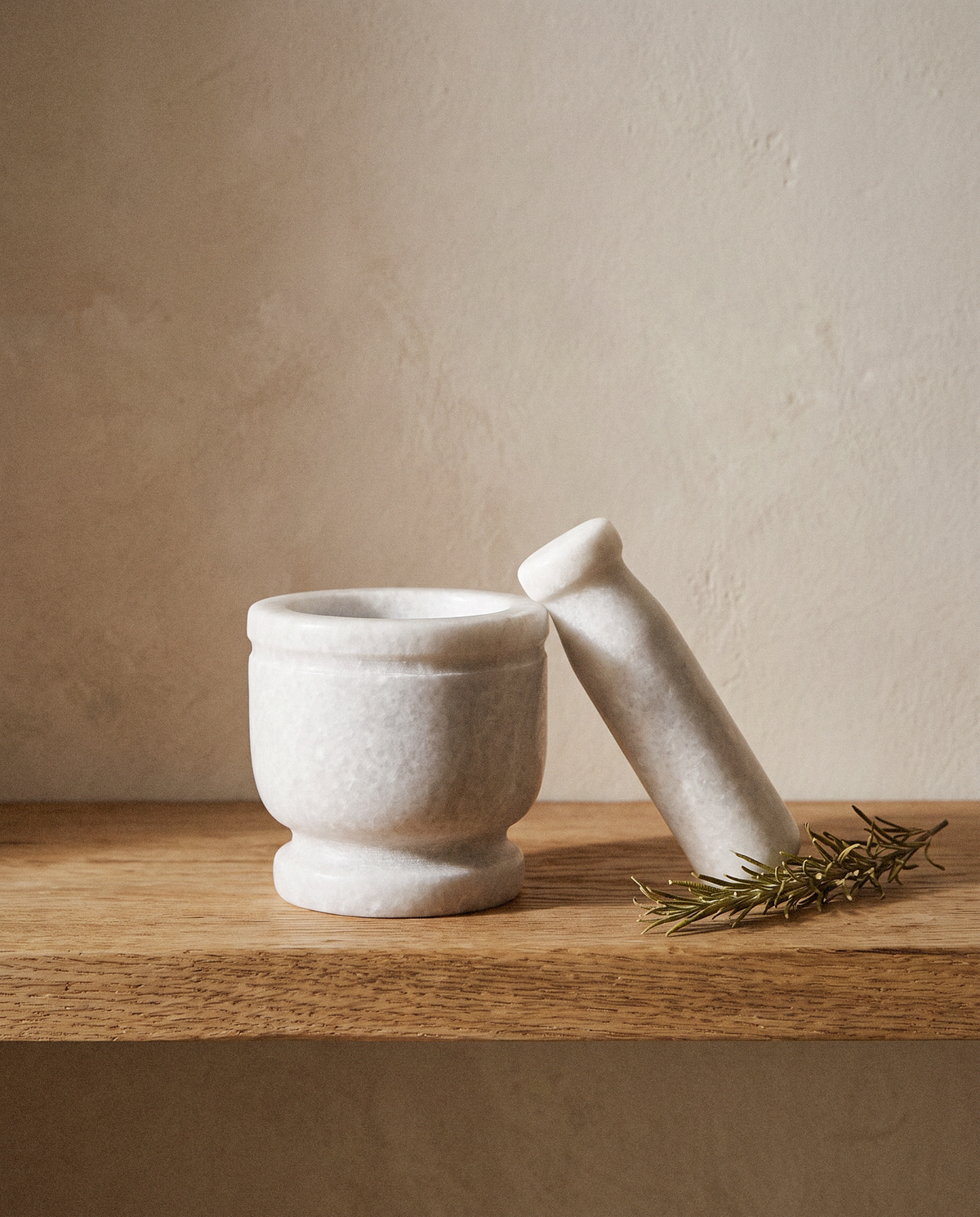 Cassia Marble Mortar & Pestle detail in warm natural light