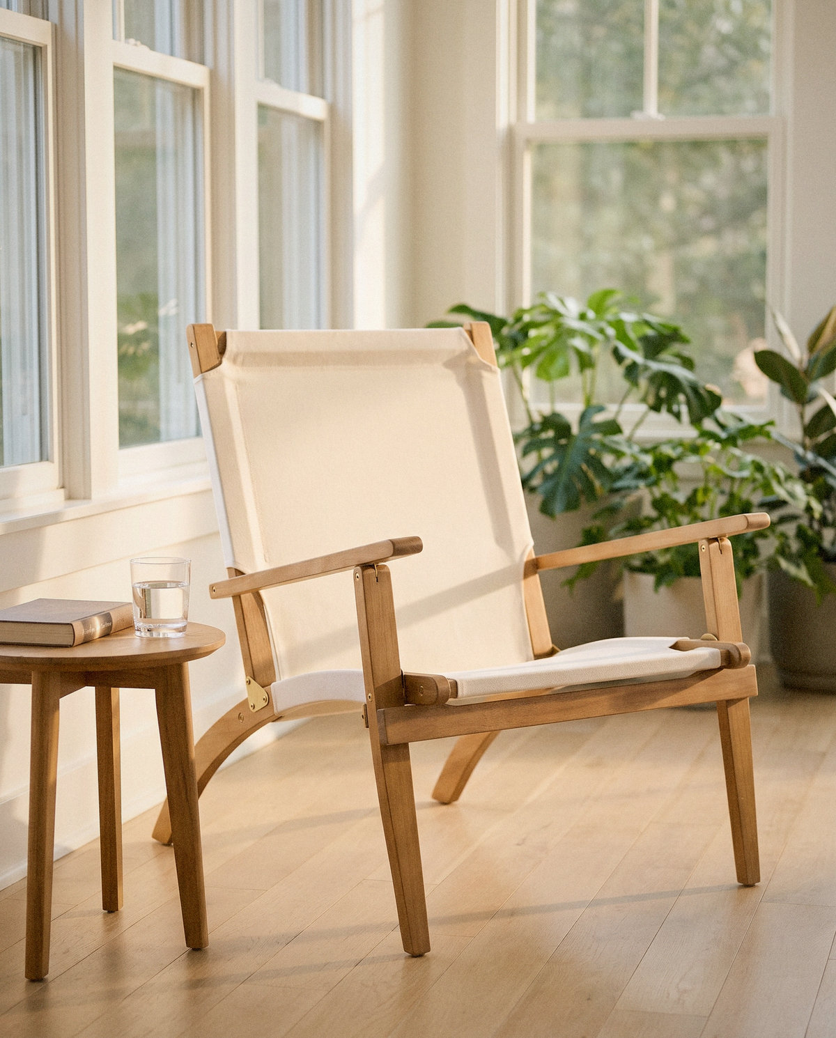 Walker Wooden Folding Chair detail in warm natural light