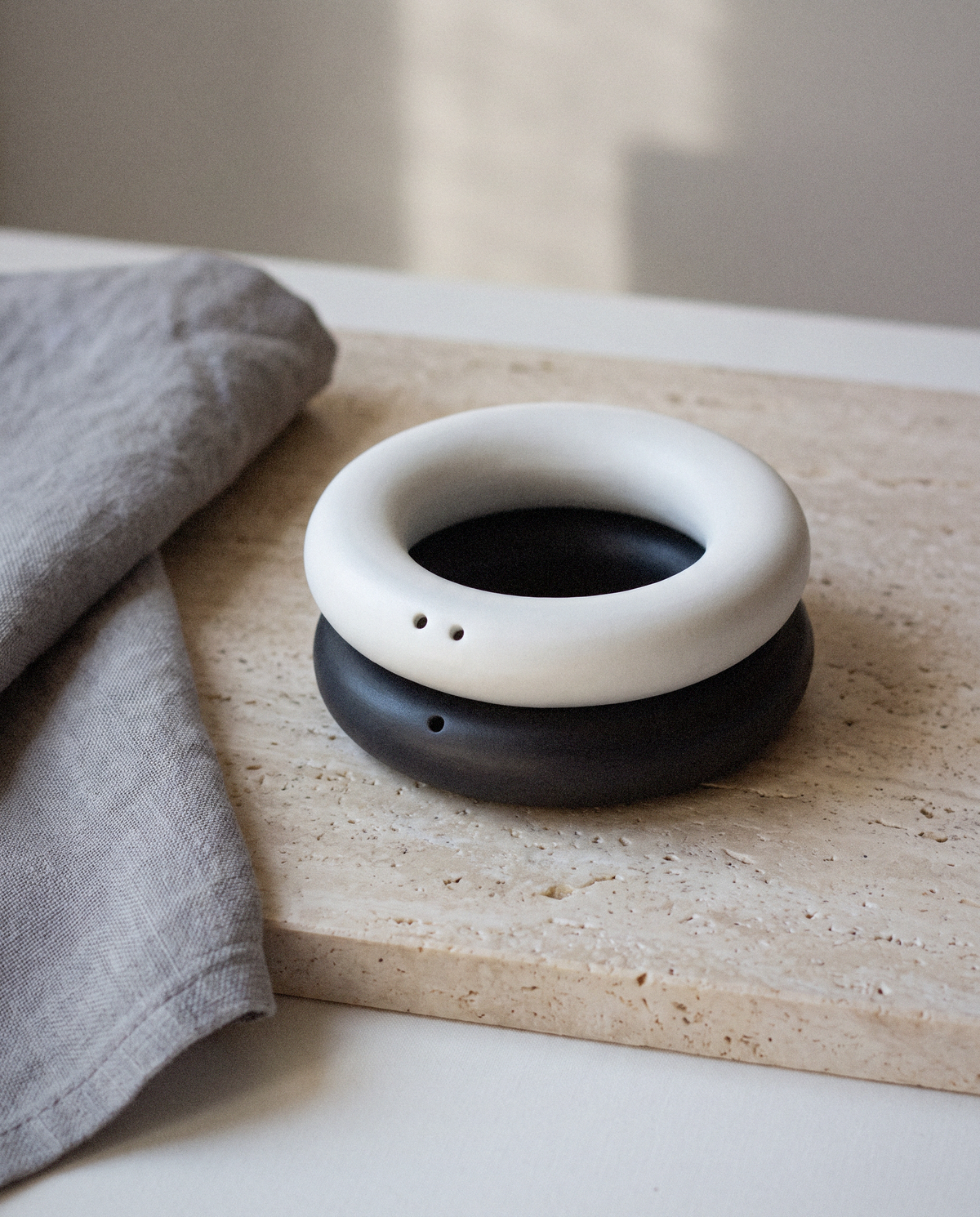Rings Salt & Pepper Shakers detail in warm natural light