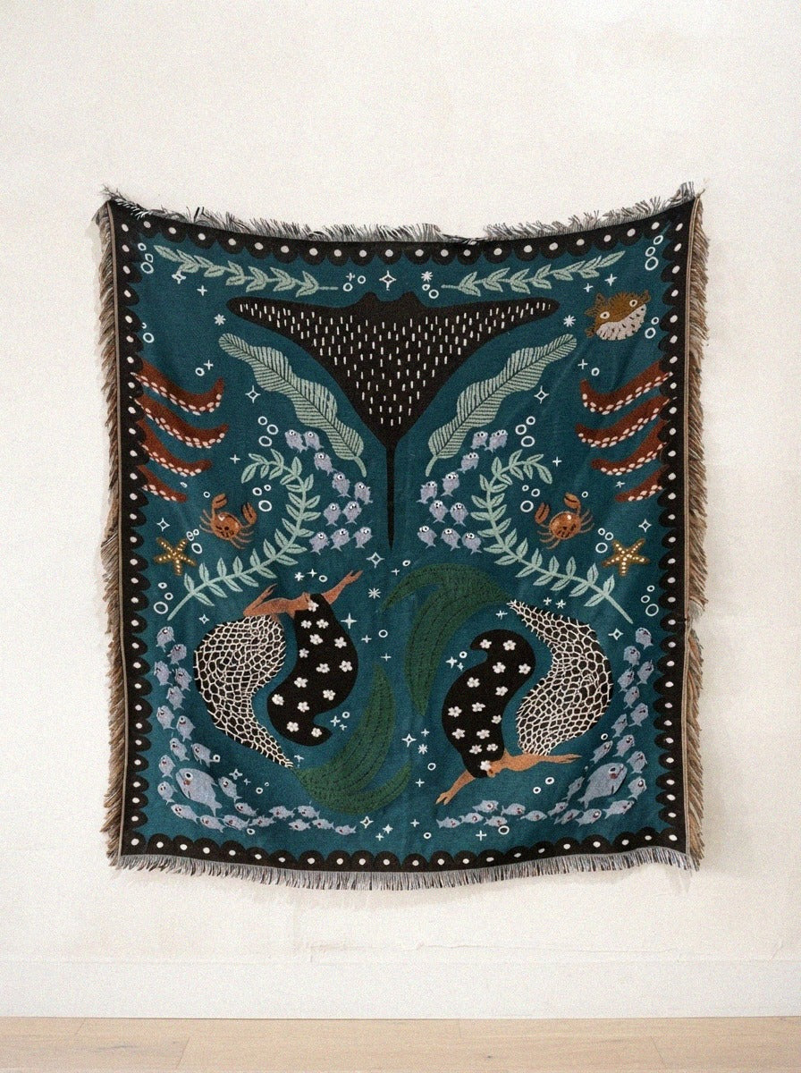 Evil Eye Cotton Throw Blanket - marine