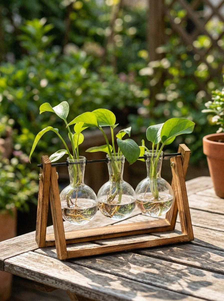Terrarium Planter on Wooden Stand
