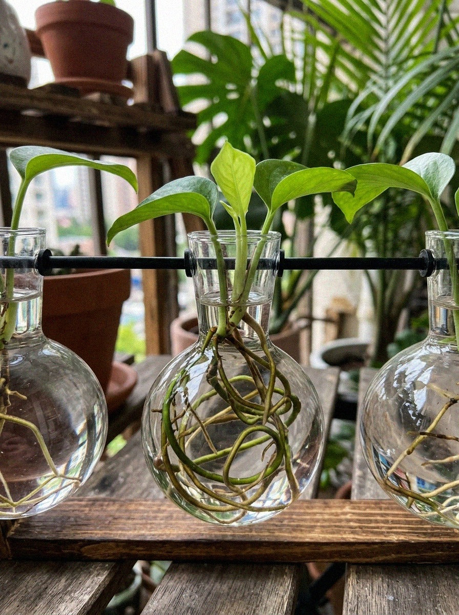 Terrarium Planter on Wooden Stand