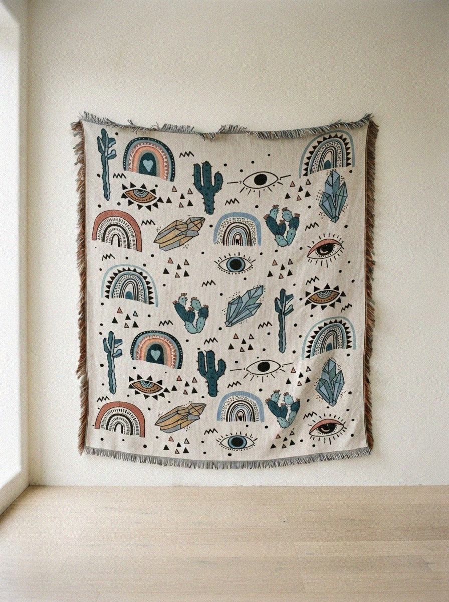 Evil Eye Cotton Throw Blanket - rainbow