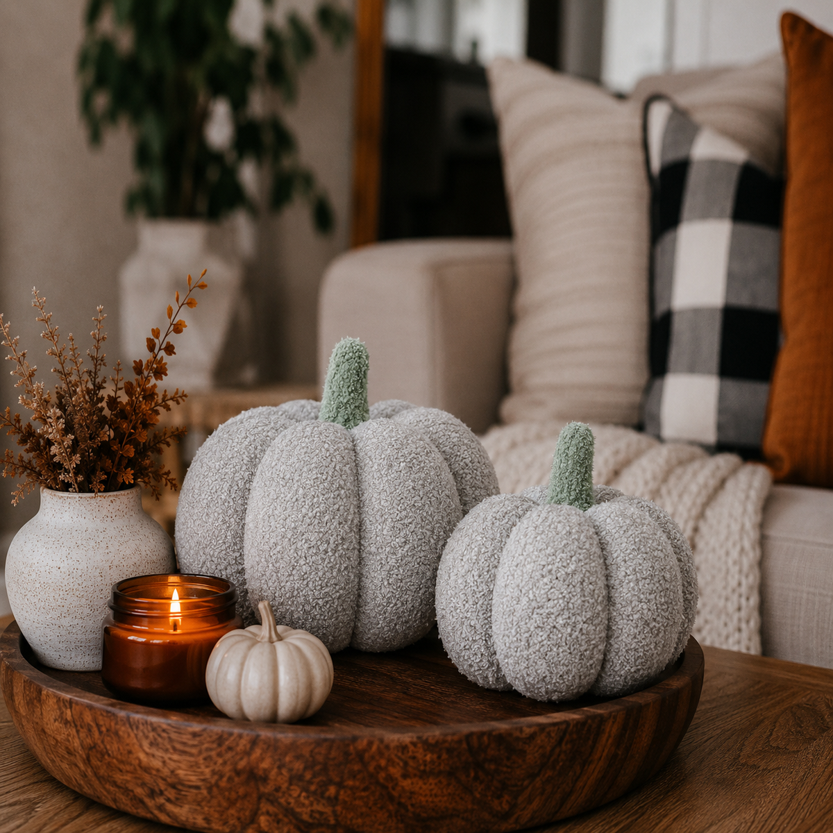 Plush Bouclé Pumpkin Pillow