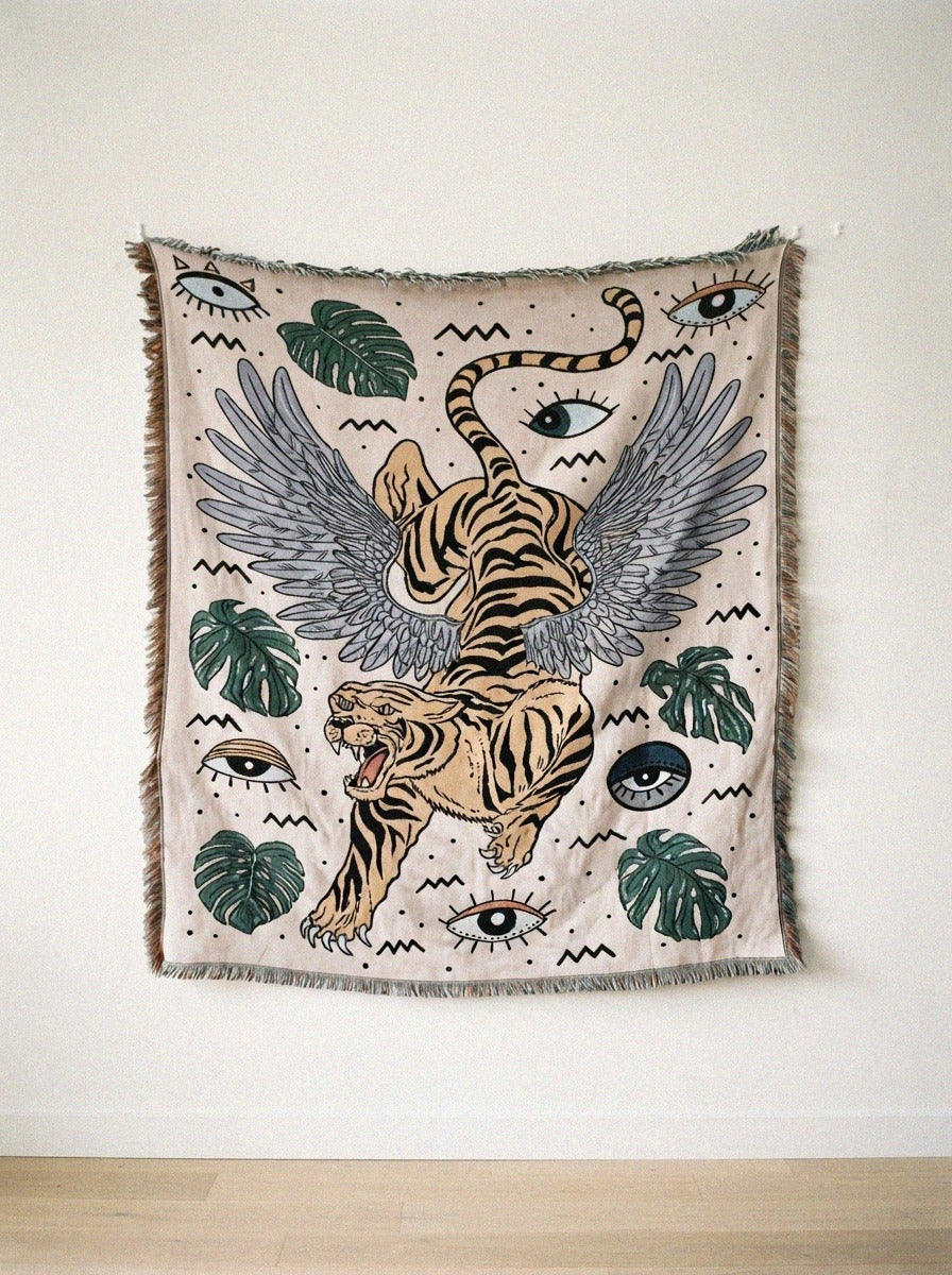 Evil Eye Cotton Throw Blanket - tiger