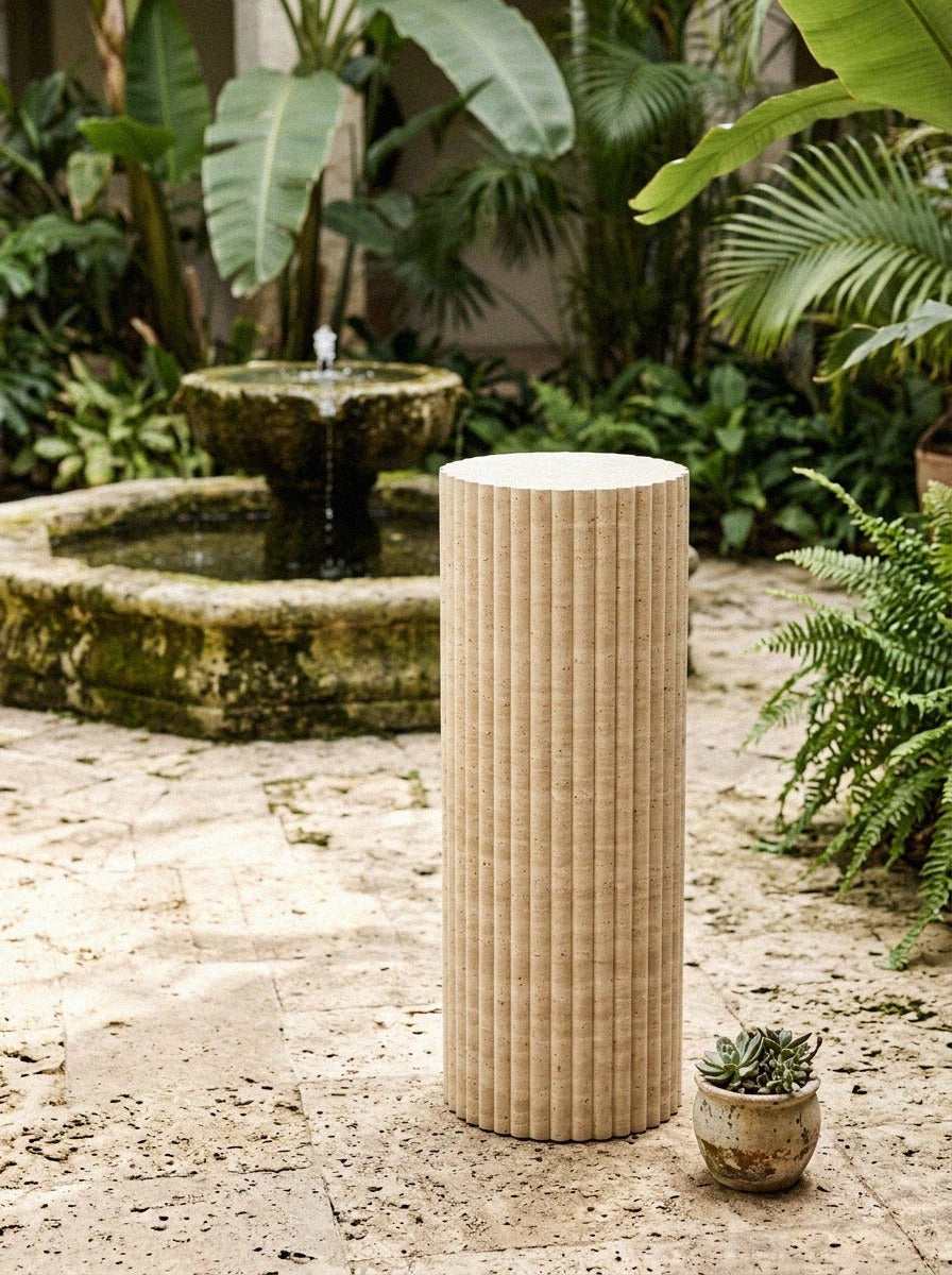 Travertine Fluted Side Table