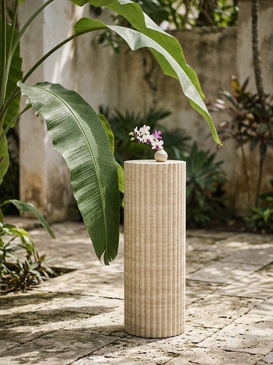 Travertine Fluted Side Table