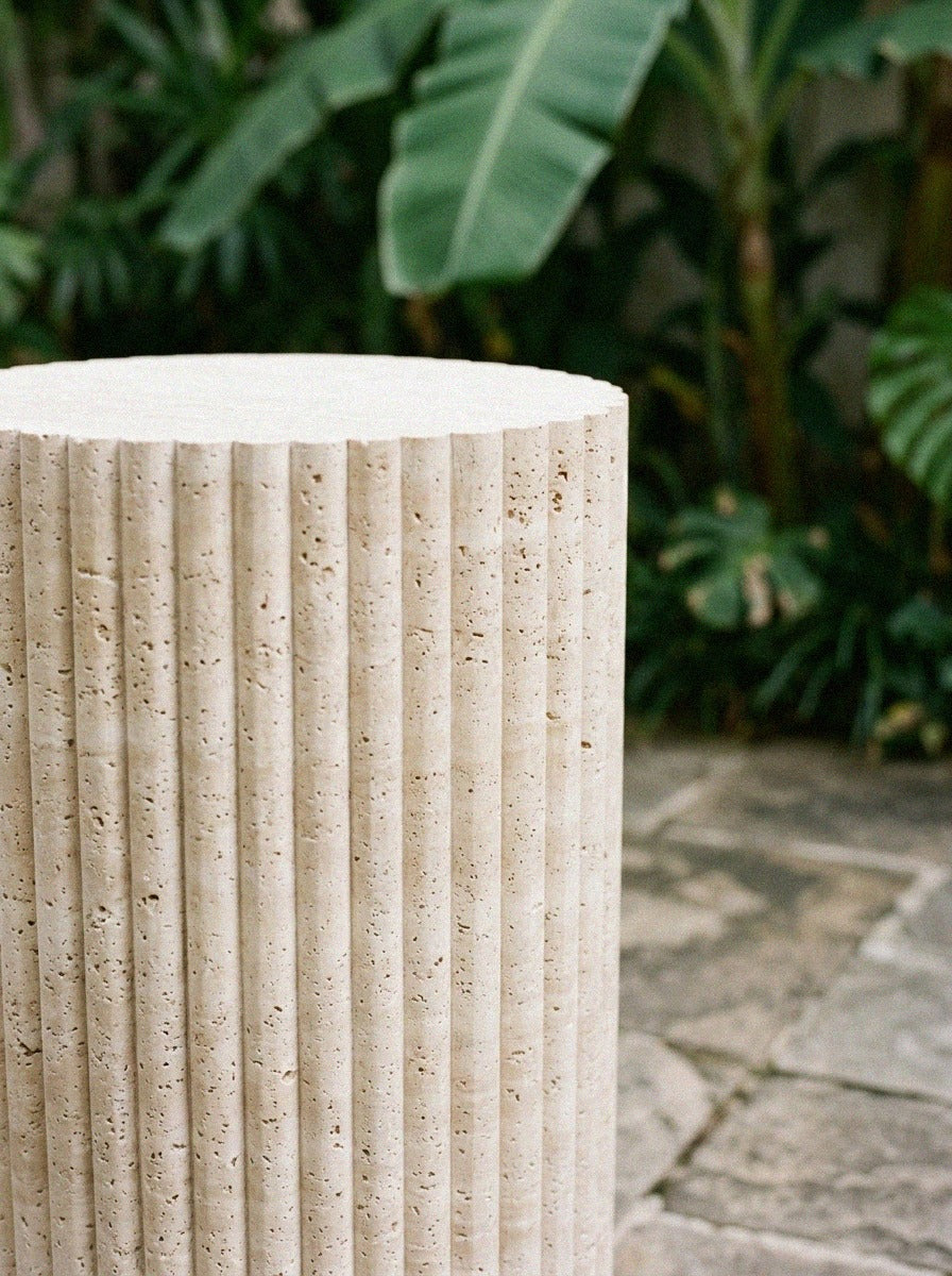 Travertine Fluted Side Table