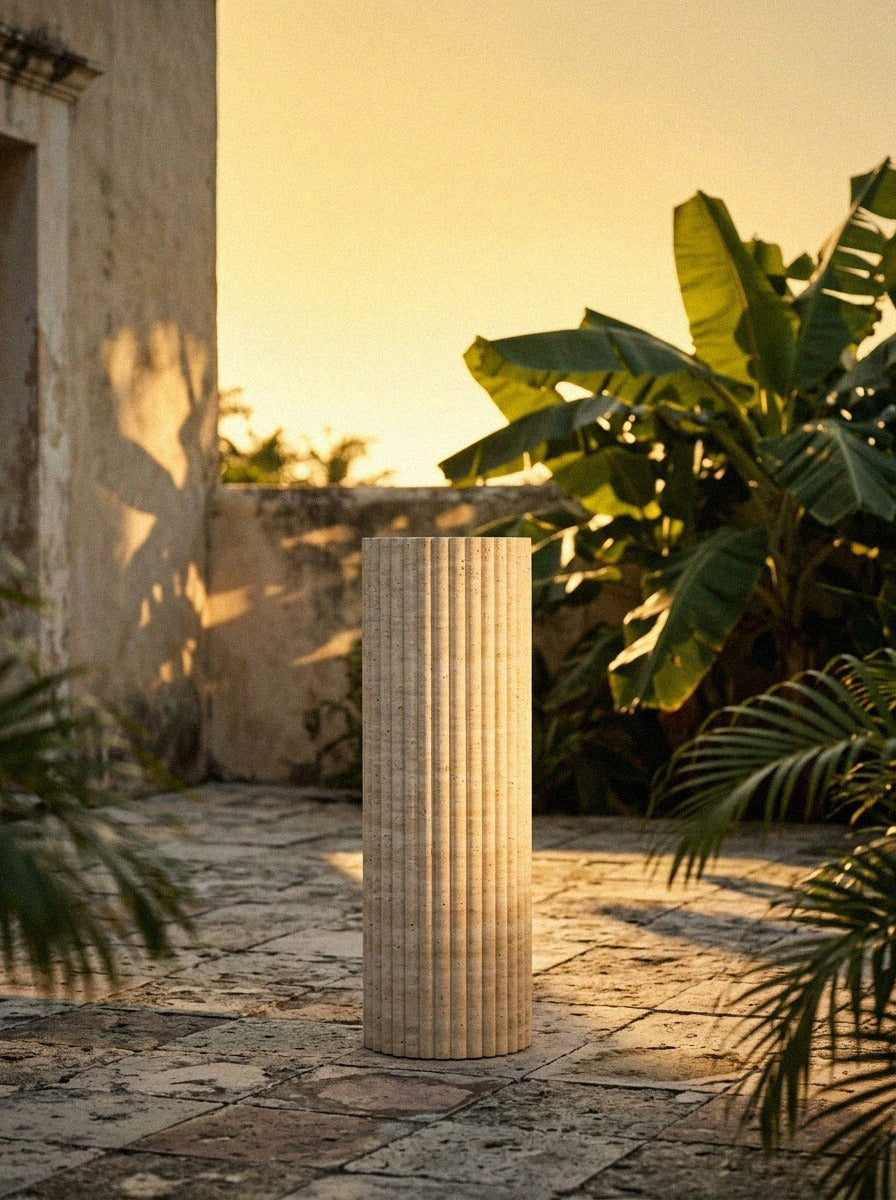 Travertine Fluted Side Table