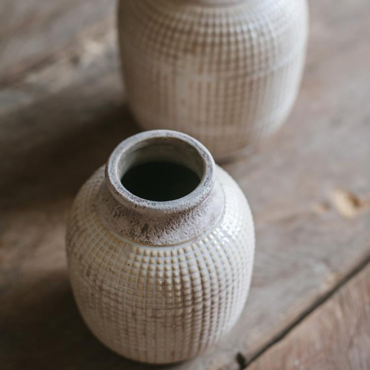 Textured White Jar Vase